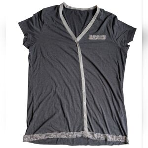 Soft Gray Lace Trim V-Neck Nightgown Size XL Romantic Loungewear